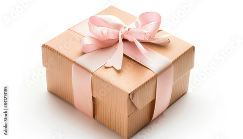 Gift box tied with satin ribbon isolated on white background