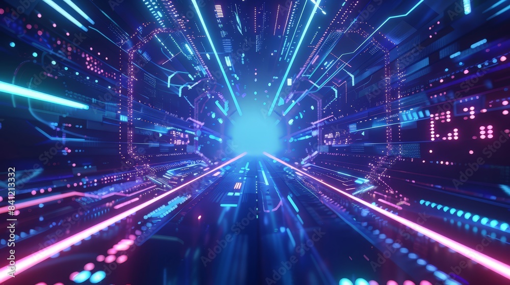 Obraz premium Develop a blue background with futuristic neon lines, suitable for sci-fi and high-tech projects.