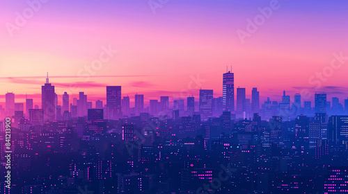 Wallpaper Mural Image silhouette of a bustling city skyline at dusk with a gradient sky in shades of pink and purple, capturing the vibrant urban atmosphere and city lights Torontodigital.ca