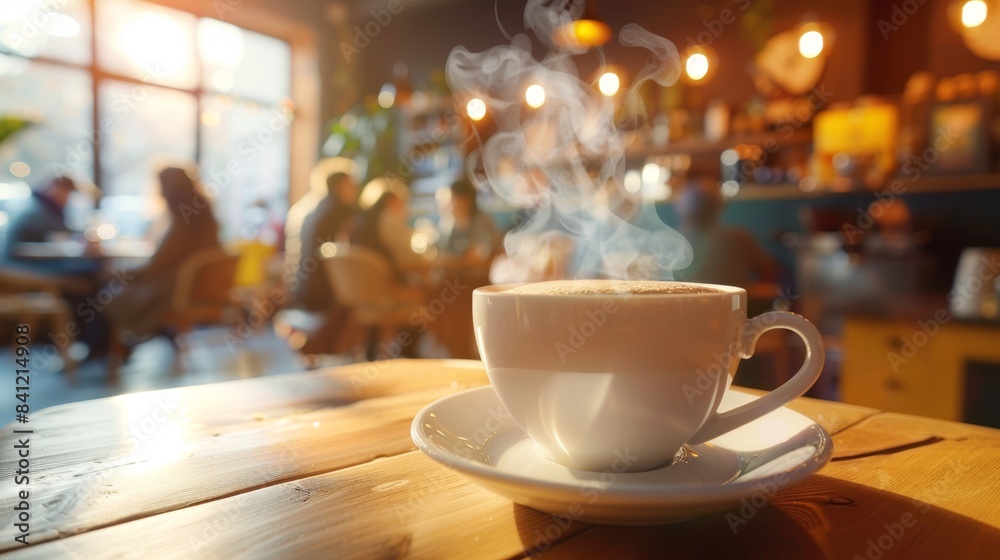 The steaming coffee cup The steaming coffee cup