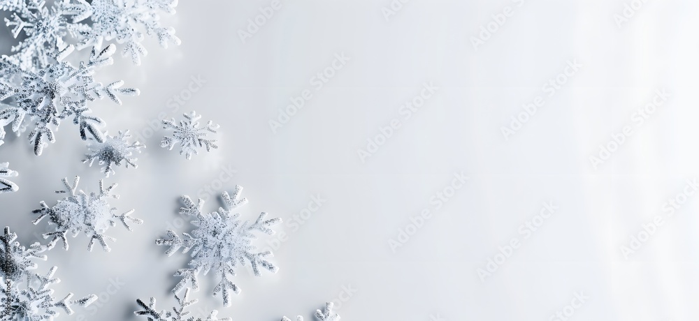 Minimalist White Background with Silver Snowflakes Minimalist White Background with Silver Snowflakes