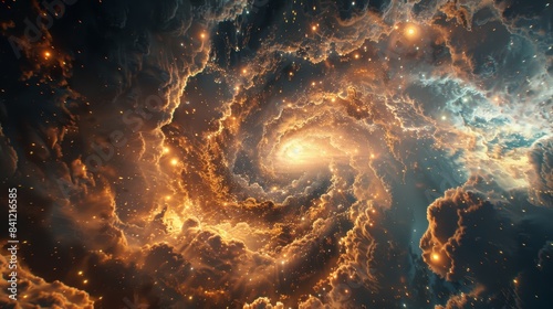 A visually striking depiction of a fiery galactic formation resembling a cosmic storm.