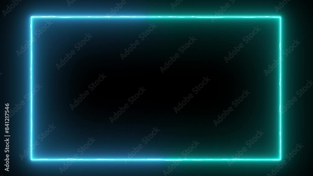 This 4K video features an abstract neon light frame on a black ...