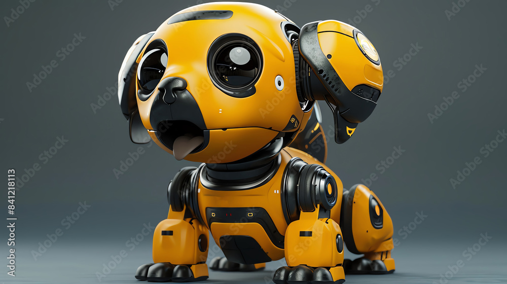 A robot dog or other animal pet toy with a surprised expression, a combination of 3D digital illustration and matte painting A robot dog or other animal pet toy with a surprised expression, a combination of 3D digital illustration and matte painting