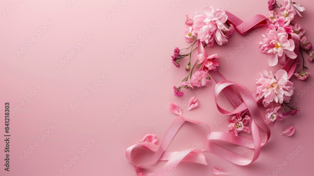 Global Blossom. A creatively arranged globe wrapped in a pink ribbon and adorned with blooming flowers, symbolizing peace and beauty worldwide. Global Blossom. A creatively arranged globe wrapped in a pink ribbon and adorned with blooming flowers, symbolizing peace and beauty worldwide.