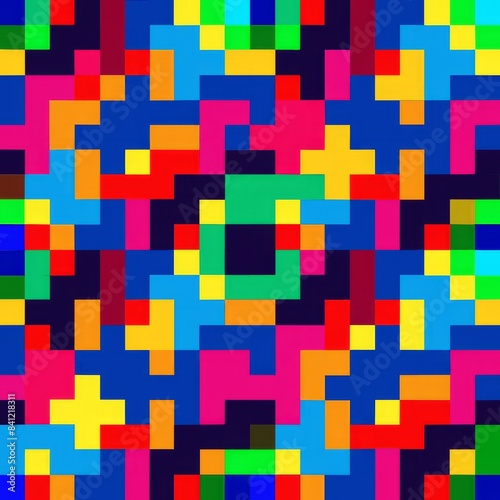 Seamless pattern of pixelation and color distortion, creating a dynamic and futuristic aesthetic, Generative AI