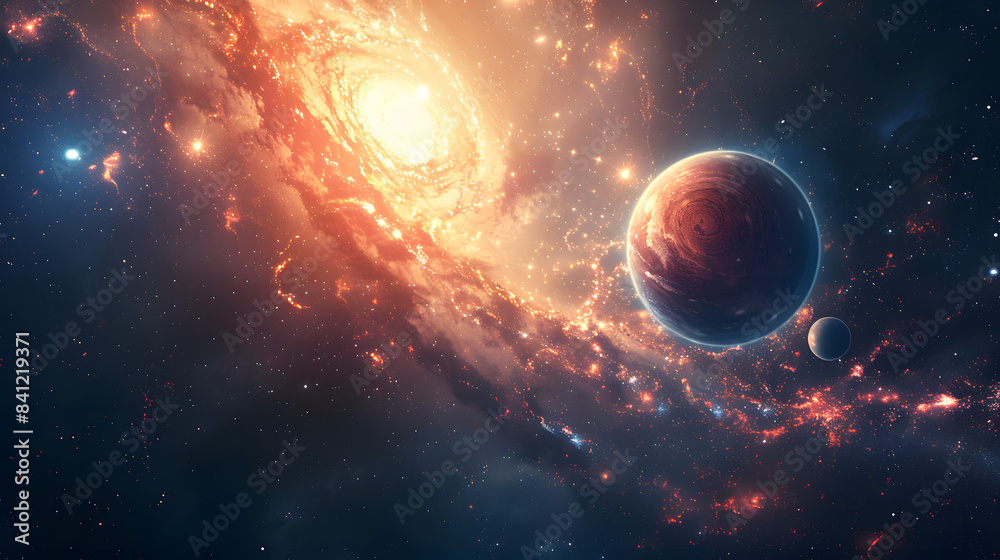 Space wallpaper banner background. Stunning view of a cosmic galaxy with planets and space objects Space wallpaper banner background. Stunning view of a cosmic galaxy with planets and space objects