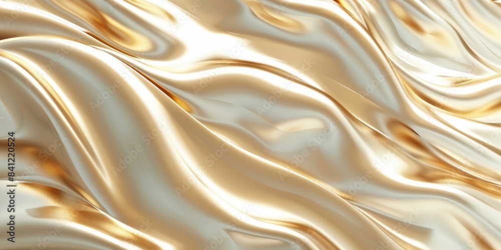 Obraz premium Abstract view of golden and white silk waves with a smooth and glossy texture.
