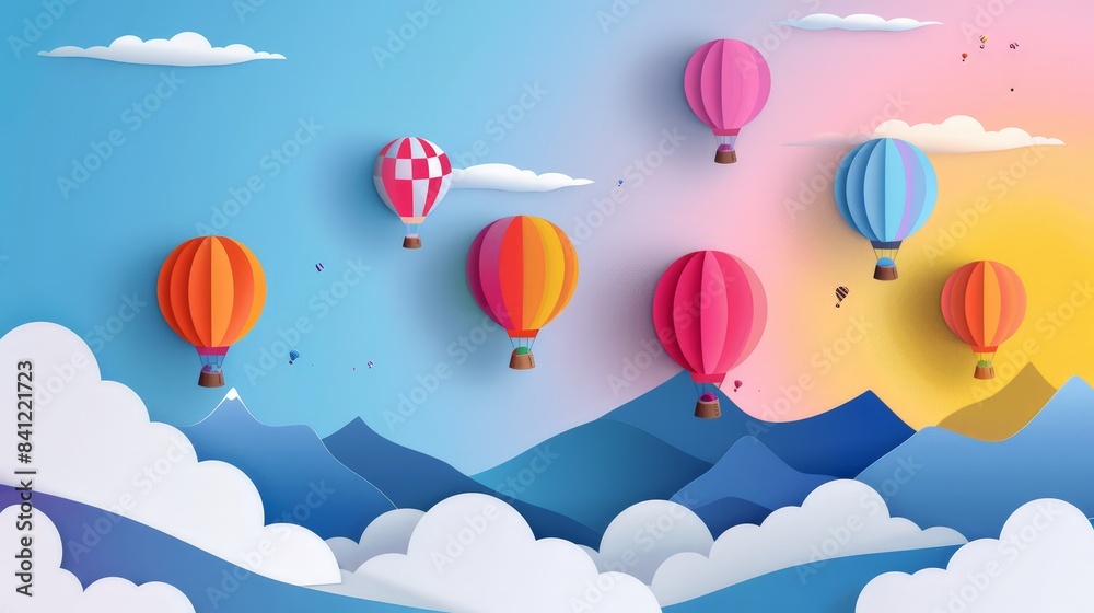Obraz premium Illustrate a hot air balloon festival with colorful balloons rising into the sky, symbolizing adventure, celebration, and unique experiences.