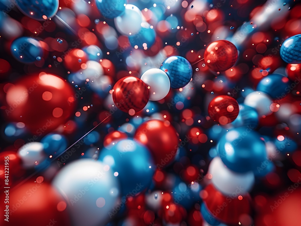 Close up 3D Render of Red White and Blue Fireworks Bursting in the Night Sky Close up 3D Render of Red White and Blue Fireworks Bursting in the Night Sky