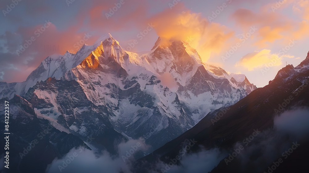 Sunrise at Annapurna mountains range, Machapuchere mountain Sunrise at Annapurna mountains range, Machapuchere mountain