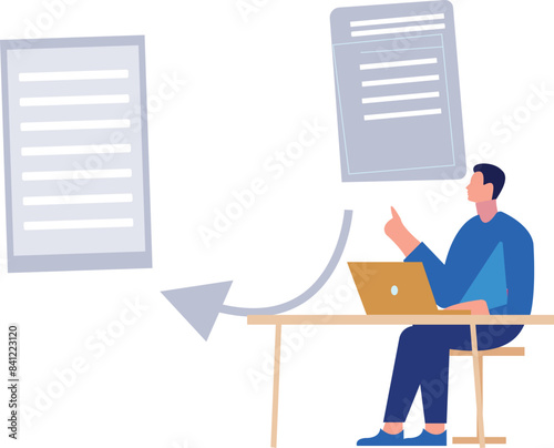 Boy is converting different files on laptop.