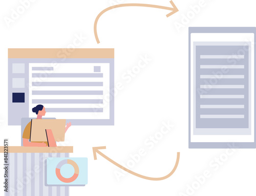 Female is converting files on monitor screen.