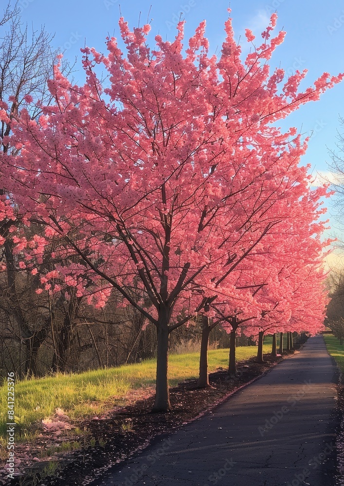 Naklejka premium Cherry blossom trees in full bloom, capturing the essence of spring. 