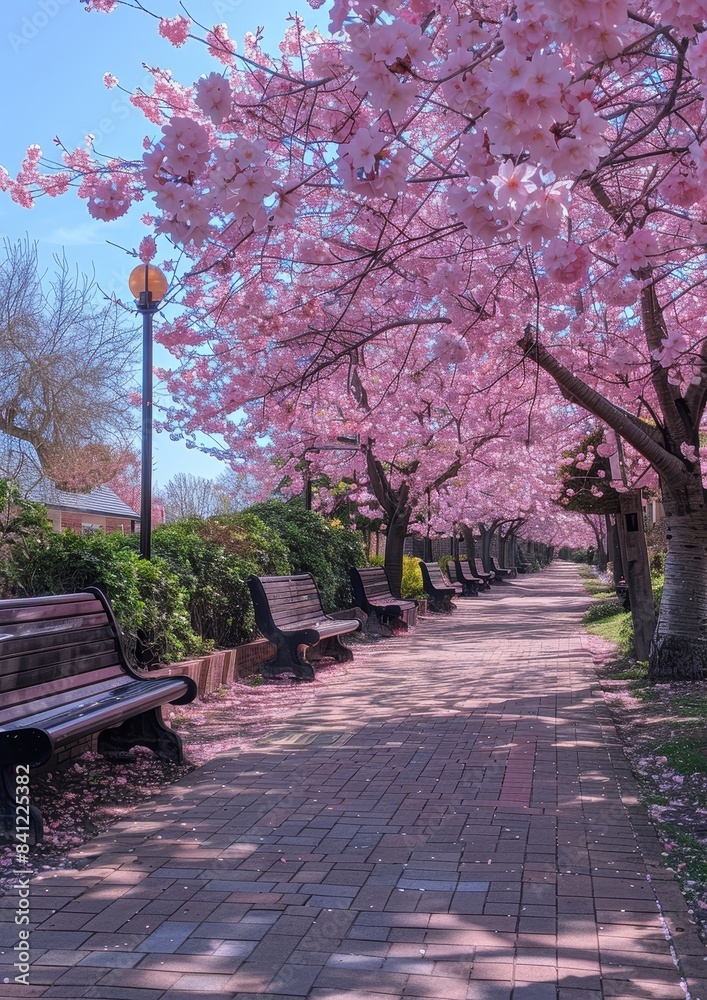 Naklejka premium Cherry blossom trees in full bloom, capturing the essence of spring. 