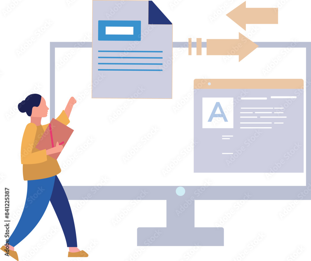 The girl is showing data conversion on screen. The girl is showing data conversion on screen.