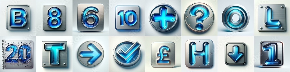 Obraz premium Brushed steel with Blue glass Lettering Typeface. AI generated illustration