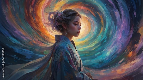 In a swirl of iridescent hues, a digital anime captures the essence of a transient emotion known as Celestial Melancholy