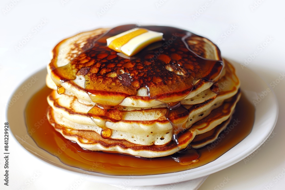 Perfectly Arranged Pancakes with Warm Maple Syrup and Butter Perfectly Arranged Pancakes with Warm Maple Syrup and Butter