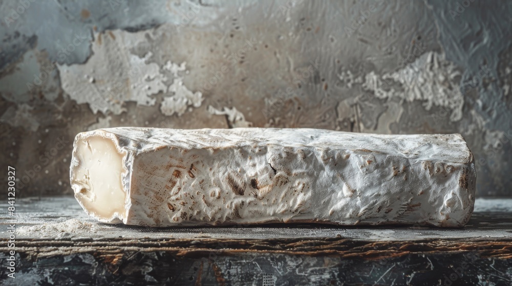 Artisanal goat cheese log on rustic wooden table with soft light Artisanal goat cheese log on rustic wooden table with soft light