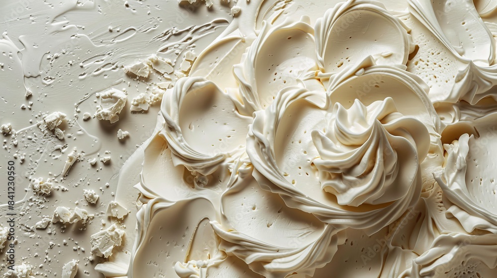 Close-up of creamy mascarpone cheese with a smooth and velvety texture Close-up of creamy mascarpone cheese with a smooth and velvety texture