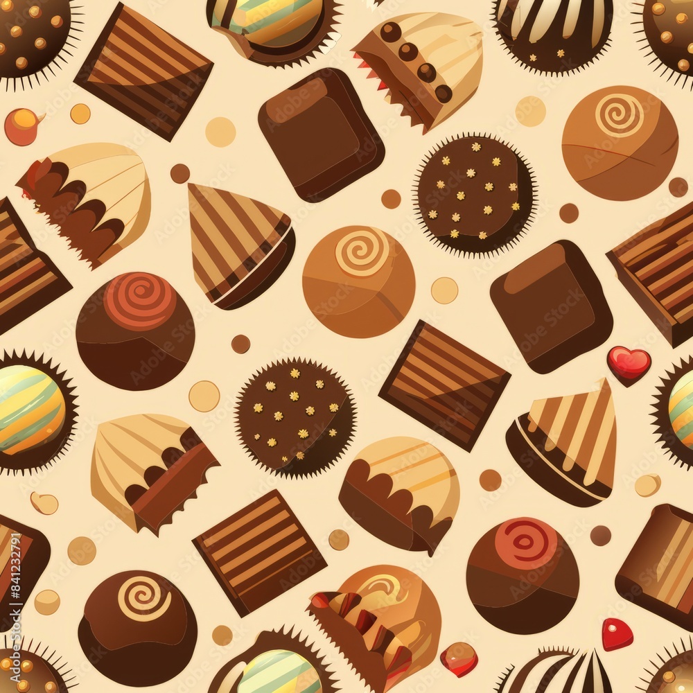 Seamless pattern of chocolate bars, truffles, and bonbons, perfect for a luxurious and indulgent design, Generative AI Seamless pattern of chocolate bars, truffles, and bonbons, perfect for a luxurious and indulgent design, Generative AI