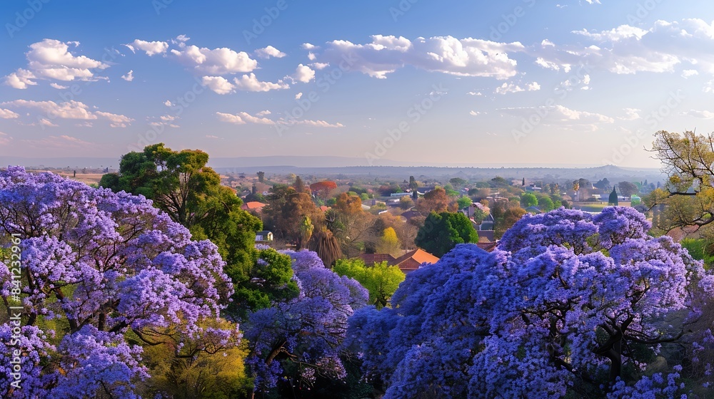 Obraz premium Panoramic View of Jacaranda Trees in Pretoria South Africa : Generative AI