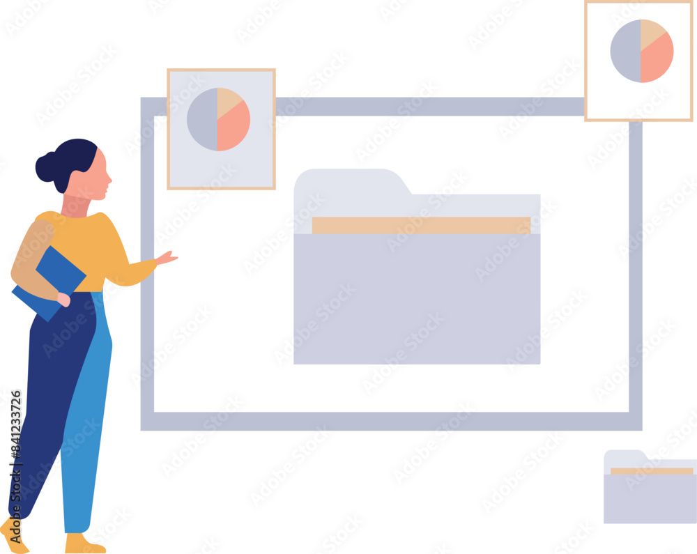 The girl is showing a folder on the screen.