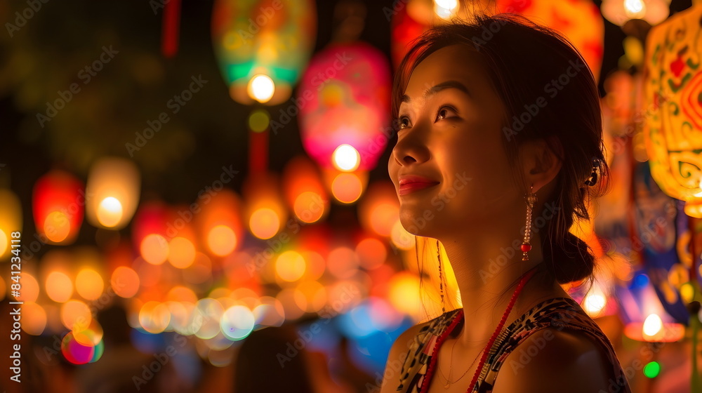 Woman Lantern Festival Evening Lights Celebration Traditional Culture Reflection Woman Lantern Festival Evening Lights Celebration Traditional Culture Reflection