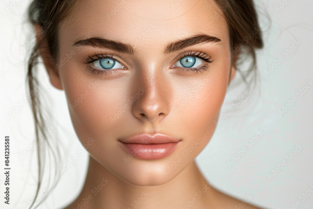 Fototapeta premium a woman with blue eyes and a ponytail