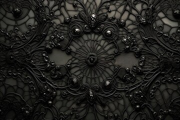 black textured abstract background graceful gothic lace fabric top view