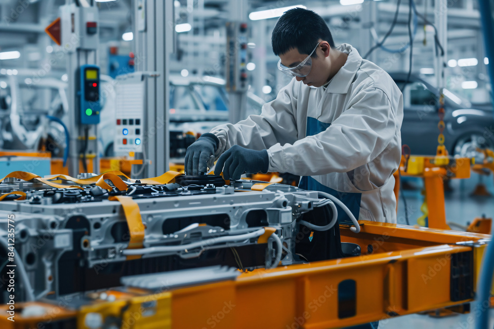 a man working on a machine in a factory a man working on a machine in a factory