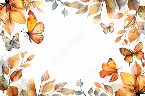 a frame of butterflies and leaves