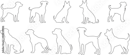 Set of line Dogs icons with editable stock. Animal signs. Dogs breeds, veterinary, dog standing, pet sitting logos inspiration. Dogs show, competition, pet store, guide dogs on transparent background.