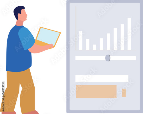 Boy looking at analytical graph.