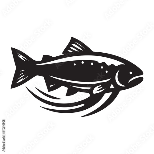 Black and white fish vector on white background,