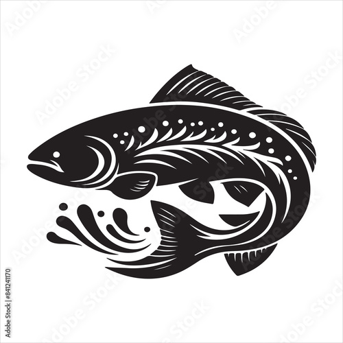 Black and white fish vector on white background,