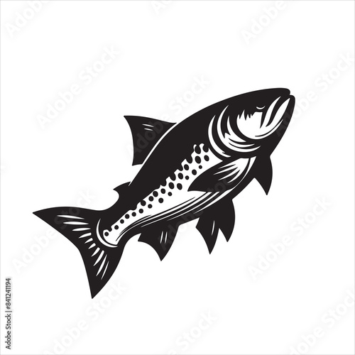 Black and white fish vector on white background,