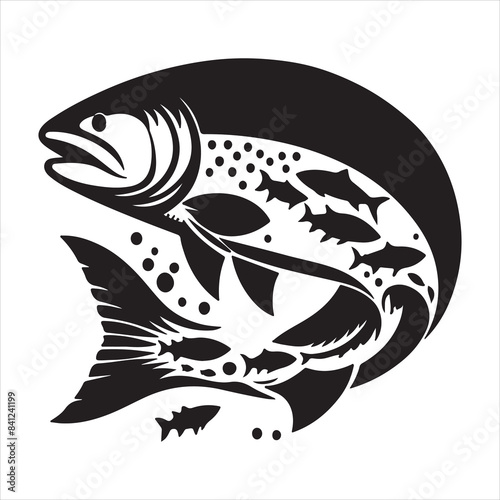 Black and white fish vector on white background, photo