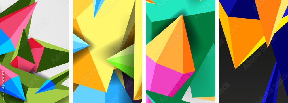 Set of triangle geometric low poly 3d shapes posters Set of triangle geometric low poly 3d shapes posters