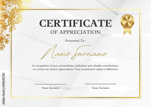 award certificate template design, with black and gold geometric design. day 14