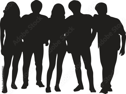 Group of friends standing together, silhouette