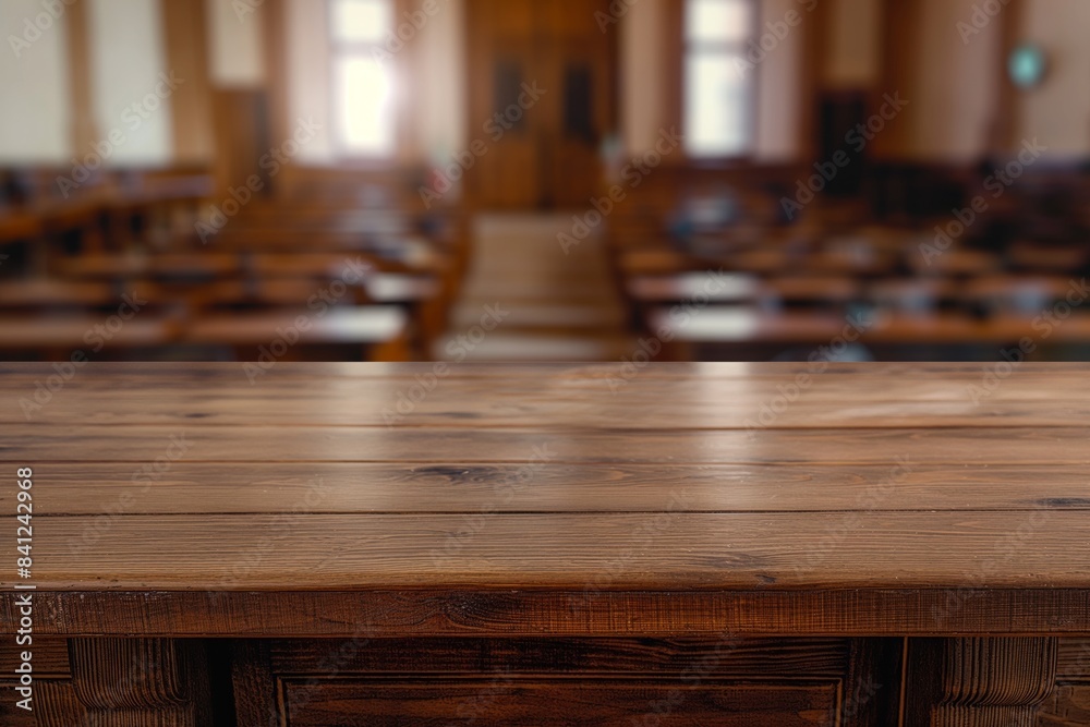 Empty lecture hall with wooden surfaces Empty lecture hall with wooden surfaces