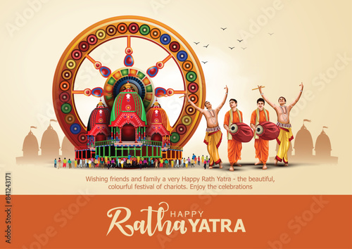 Indian festival Ratha Yatra of Lord Jagannath, Balabhadra and Subhadra on Chariot with people. new abstract vector illustration design