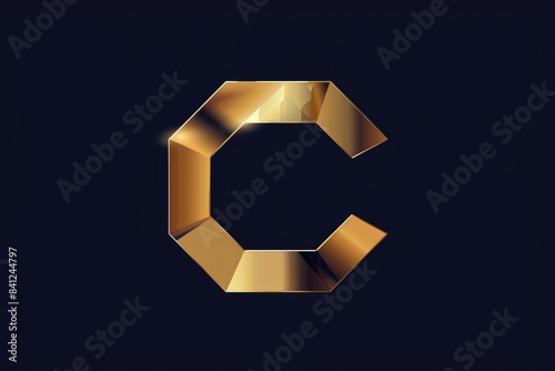 A single golden letter C on a black background