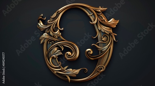 A close-up of a golden letter 'O' on a black background, ideal for use in designs and graphics