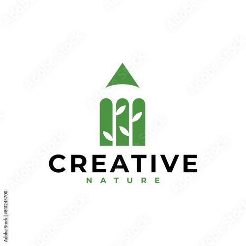 CREATIVE NATURE LEAF PENCIL LOGO ICON ILLUSTRATION