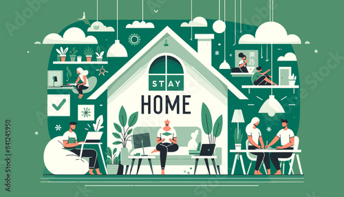 The concept of the image of enjoying home time.
Vector illustration.
