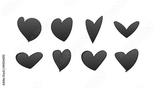 Hearts set icons untidy drawing. Flat style. Vector icons.
