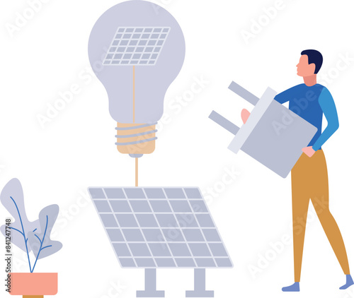 The boy is holding a plug.